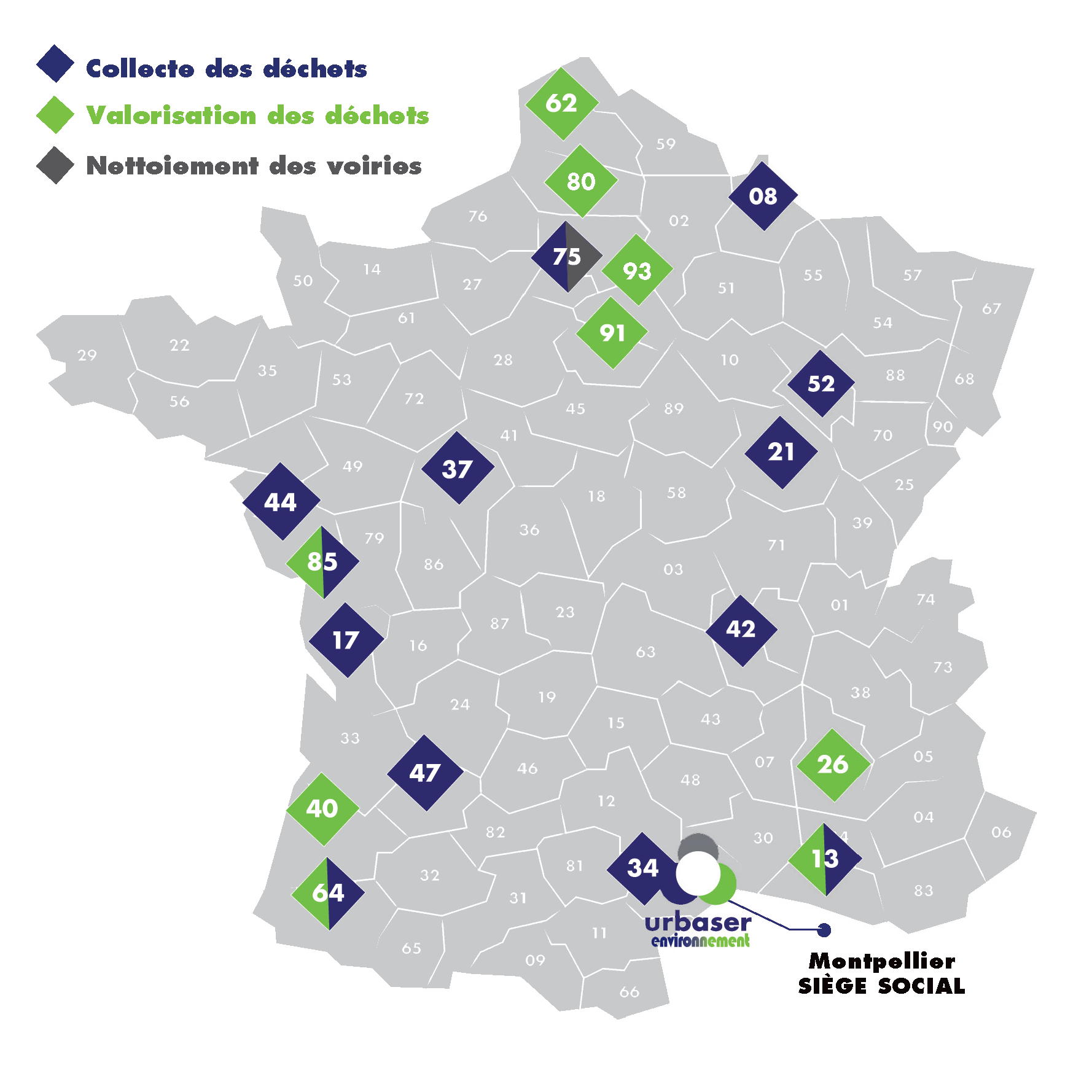 Implantations de Urbaser Environnement en France Implantations de Urbaser Environnement en France